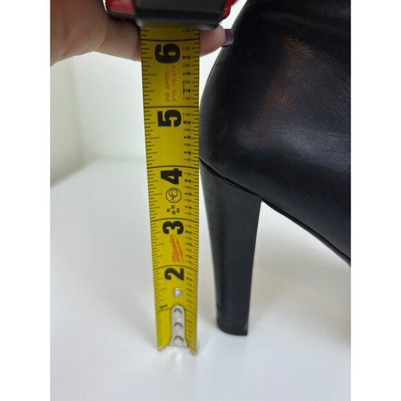 Banana Republic Women's Sz. 8M Tall Black Leather Stiletto Heeled Boots Gold Zip - Picture 10 of 16